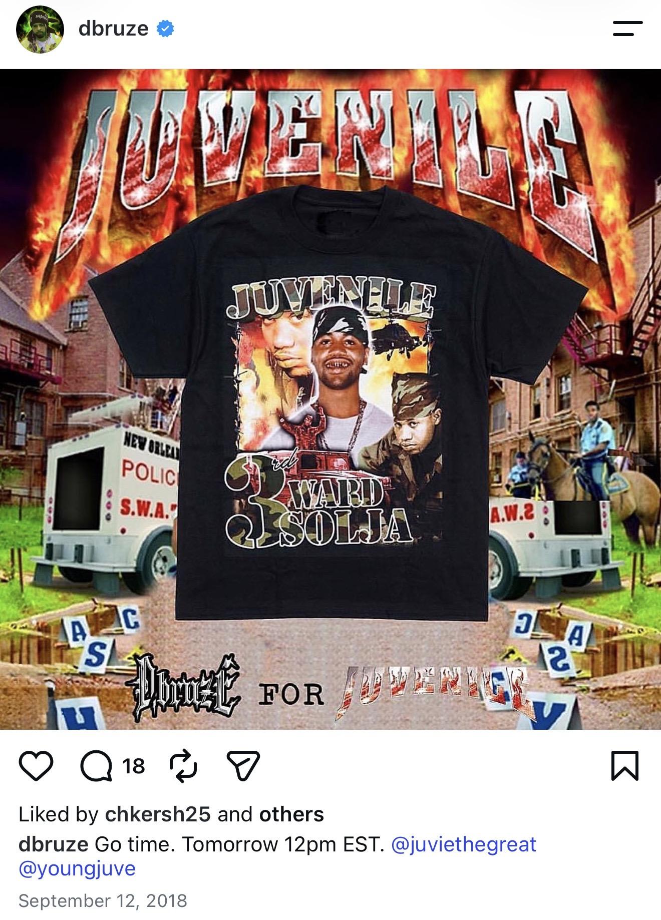 Archived DBruze Juvenile release post showing a different apparel design