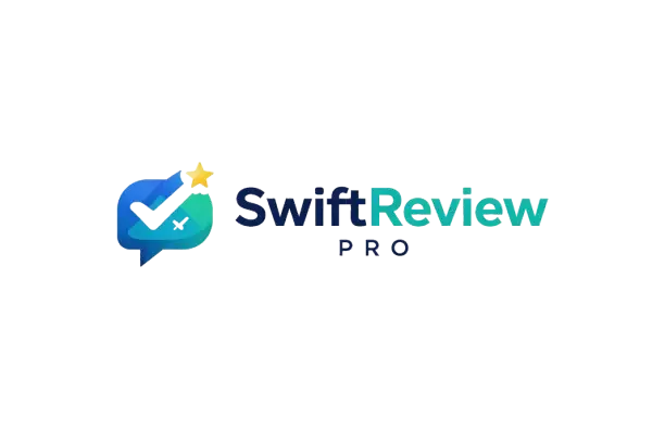 SwiftReview Pro logo in navy, blue, and teal
