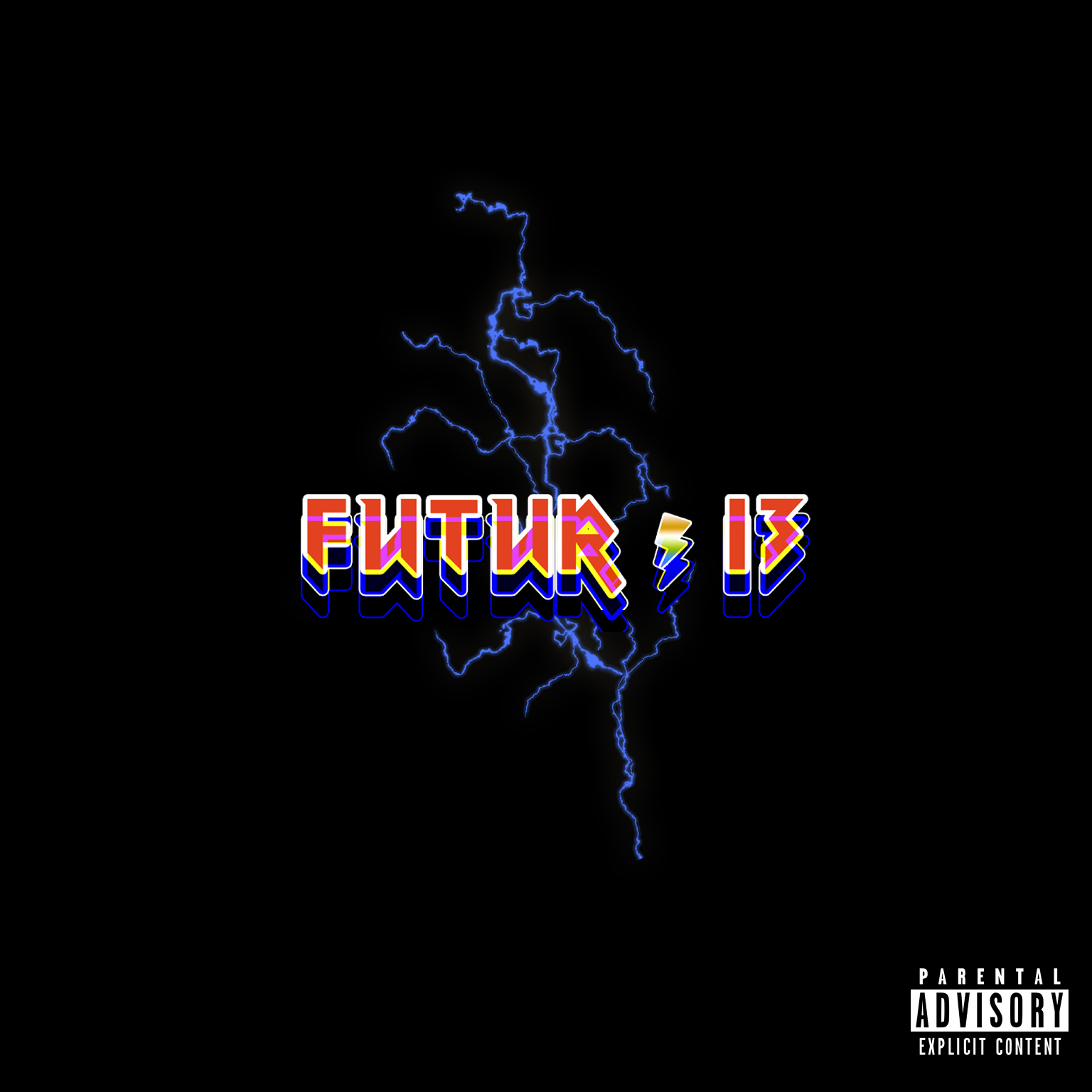 Futur13 wordmark with electric-blue lightning on a black background.