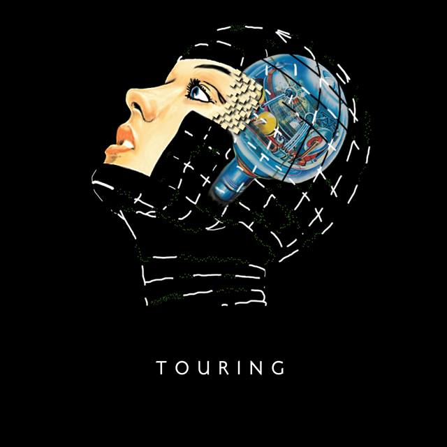 Illustrated character portrait with a blue globe motif and the word Touring.